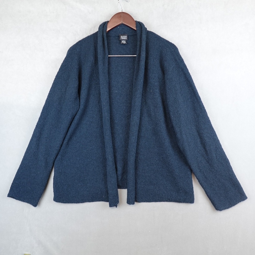Eileen Fisher Cardigan Wool Mohair Sweater Women Medium Blue Open VTG